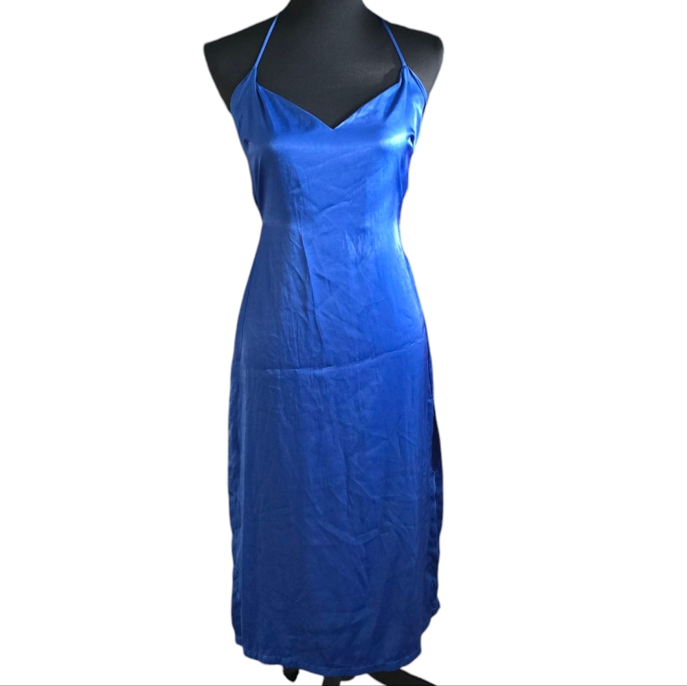 Urban Outfitters Blue Silky Maxi Dress With Side Slit - small
